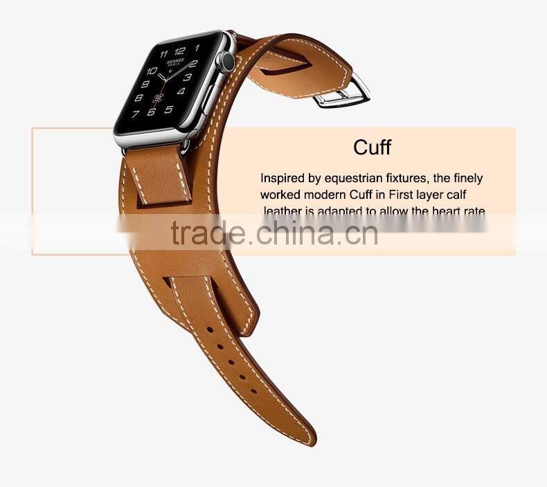 New 1:1 Original Quality Cuff Bracelet Strap Leather Watchband for Apple Watch Band 42mm 38mm With Metal Adapters