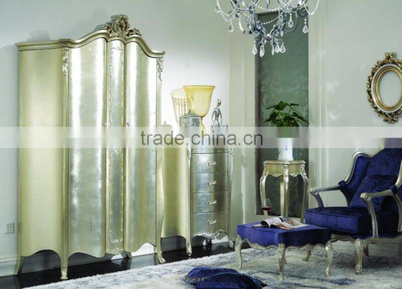 solid wood New Classical furniture used Bedroom set Double Bed Bedside table Wardrobe Dressing table Bench Royal Chair Commode