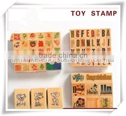 colorful wooden stamp and stamp pads