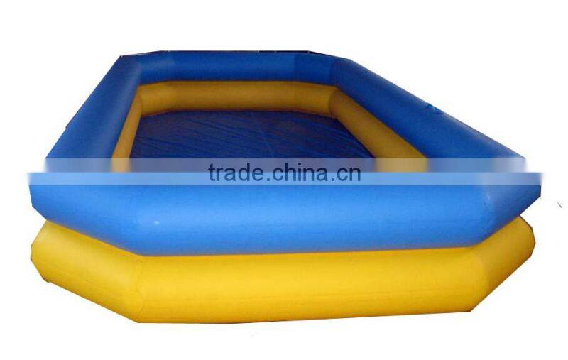 inflatable swimming pool floating on water deployed