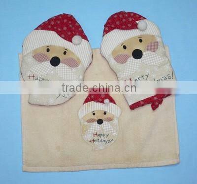 3 pcs silk screen print cotton kitchen towel set oven mitten set