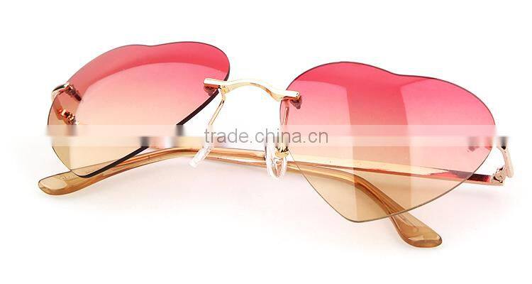 Progressive Dual Colors Rimless Women Metal Heart Shaped Sunglasses