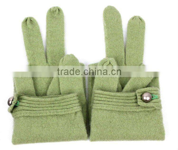 Woman's 100%Wool knitted Gloves/mittens with buckle decoration
