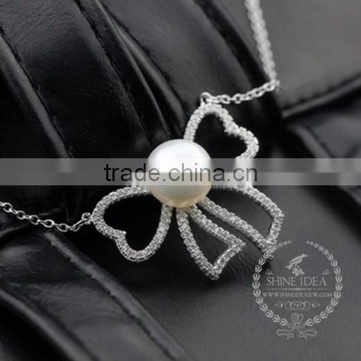 925 sterling silver hollow bowknot with pearl creative pendant necklace fashion women necklace jewelry 6360467