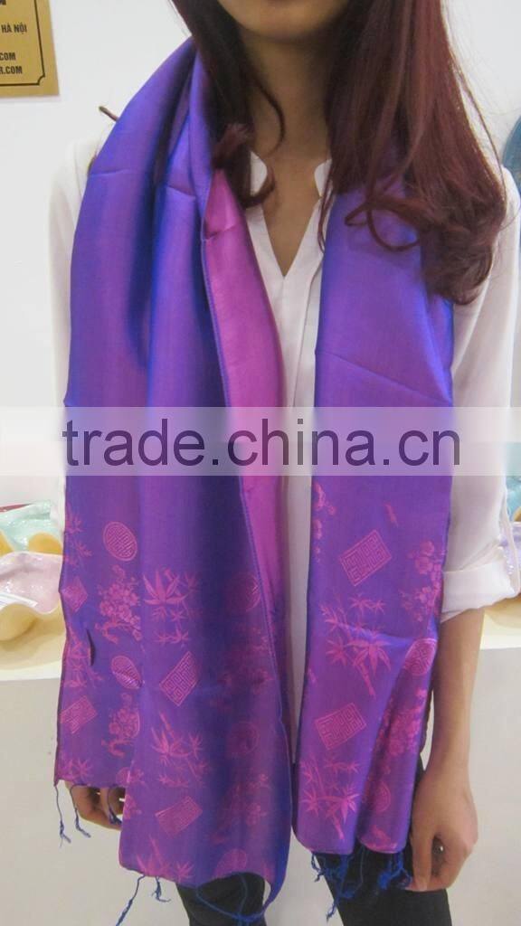 Violet silk scarf for women accessories with beautiful pattern from Vietnam
