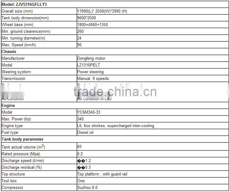 bulk Cement bulk truck and transport (ZJV5316GFLLY3)
