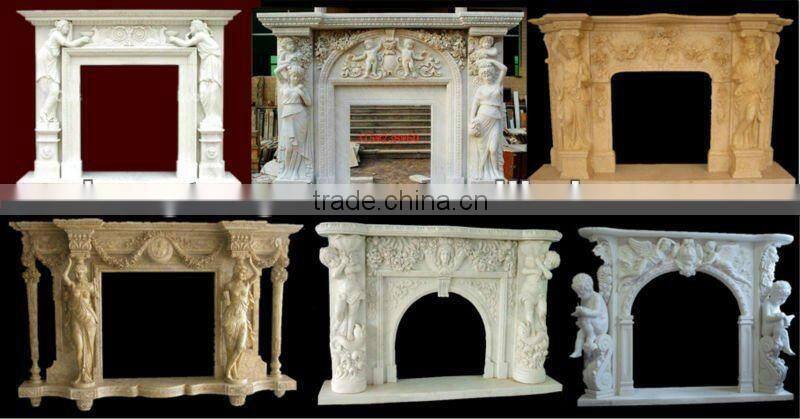 Italian Yellow Marble Fireplace With Floral Design