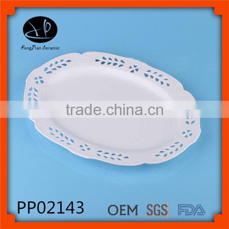 Oval porcelain plate,oval ceramic decorative plate with decal