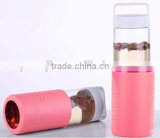 Supply Creative fashion Portable lead-free glass bottle / silicone sports cup (450ml)