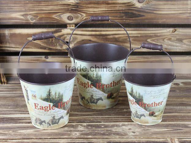 Hot Sale paper decal metal pail, flower metal bucket