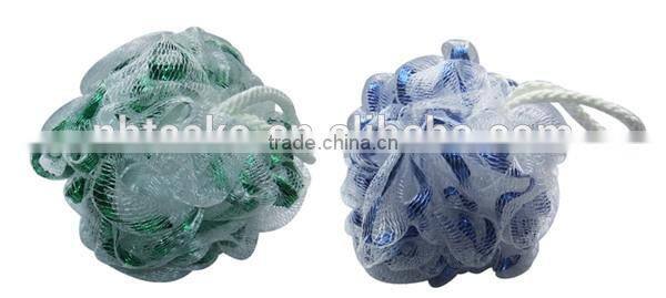 Hot selling colorful ribbon inside bath mesh ball net bath sponge