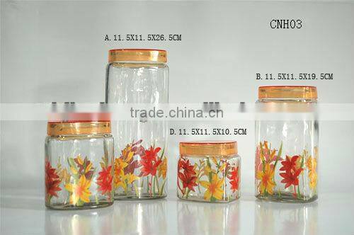 clear square glass mason jar with decal