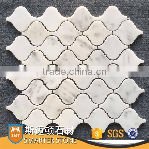 White marble mosaic arabesque lantern tile on mesh