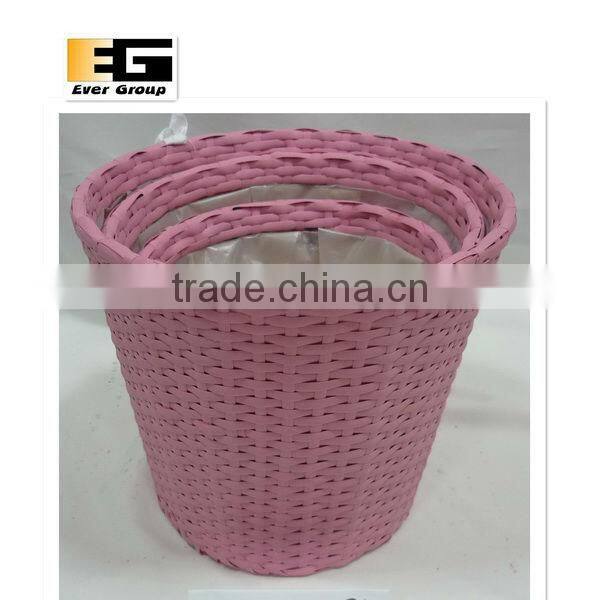 set of 3 bowl shape pe rattan woven planter