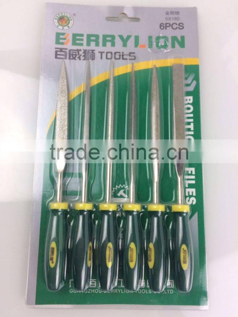 Cheap price 6pcs diamond mixed style file set 5*180mm for sale