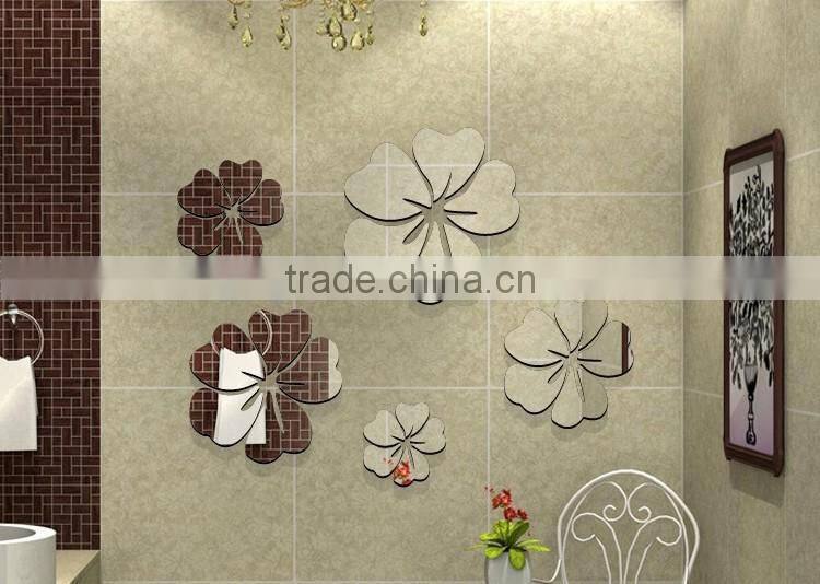 Latest decorative custom wall sticker , sitting room 3D flower mirror wall stickers
