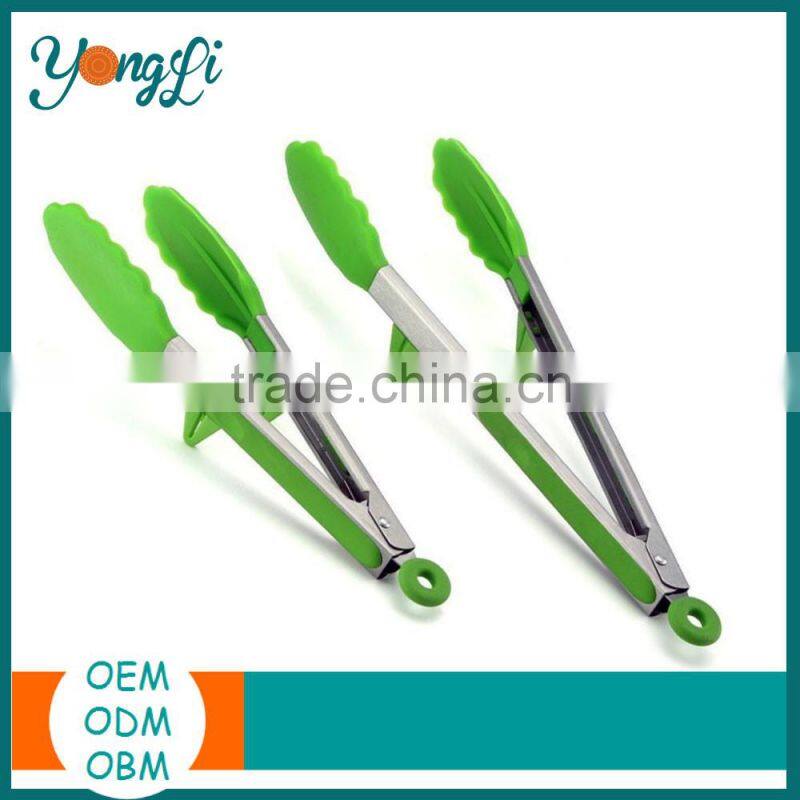 Amazon Hot 9 Inch & 12 Inch Serving Barbecue Grill Tongs Silicone Blue Stainless Steel Kitchen Utensils