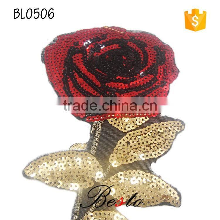 Wholesale long sequin rose flower applique for baby dresses