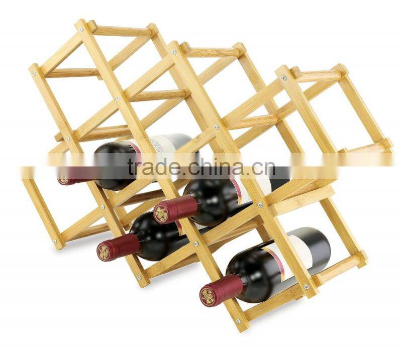 Foldable Bamboo Wine Rack - Can Hold Up To 10 Bottles