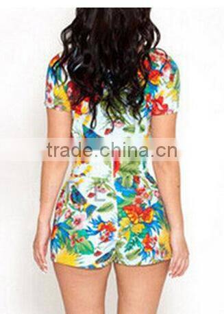 new women summer custom artistic floral print Romper and jumpsuit Women's two piece crop top and pants set