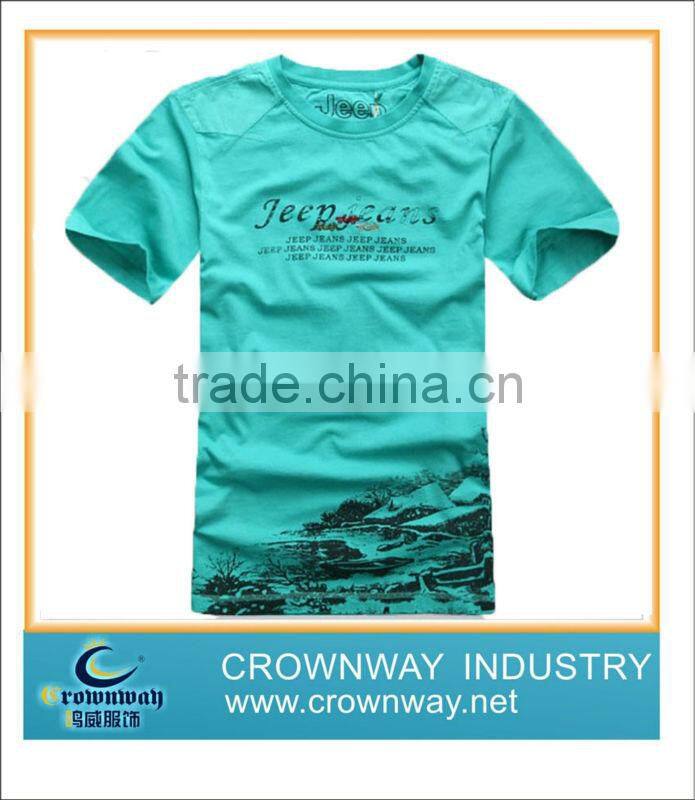 Jeep classical enzyme washed mens tee shirt with patched shoulder