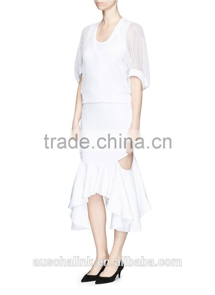 korea style fashion design lady custom bell sleeve mesh knit sweater