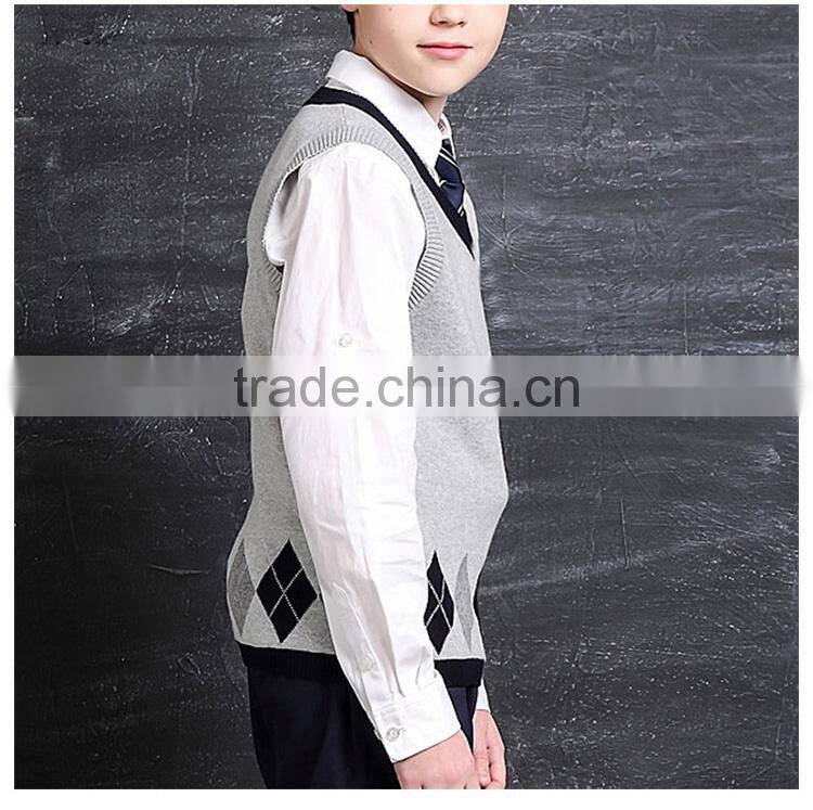 New England impression cotton V collar student boys knitted vest custom school uniform