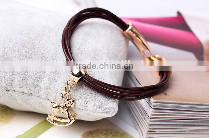 high quality gold oval clasp leather bracelet multi strand leather bracelet
