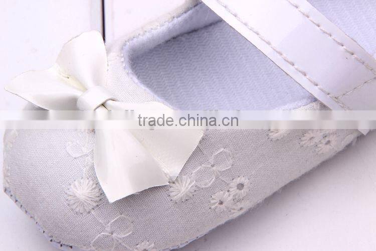 100% cotton white baby shoe with white bow wholesale kids shoes infant walking shoes baby walker