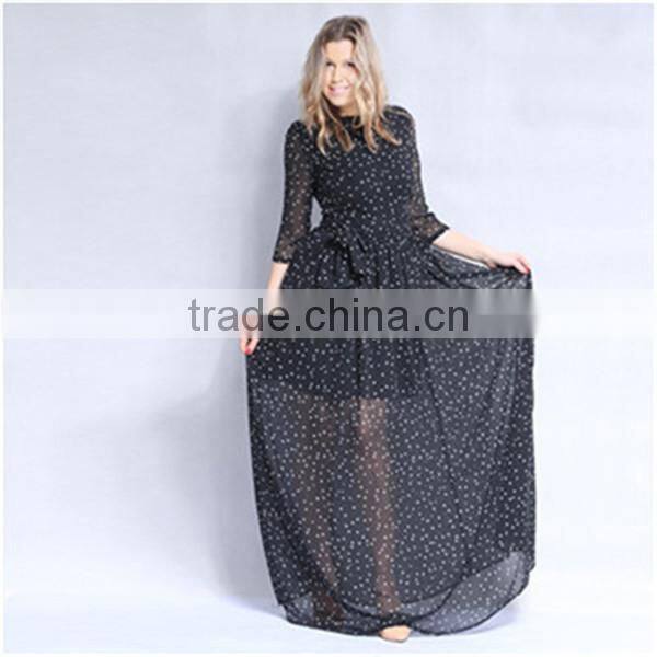 Factory supply polka dot design plus size chiffon maxi dresses