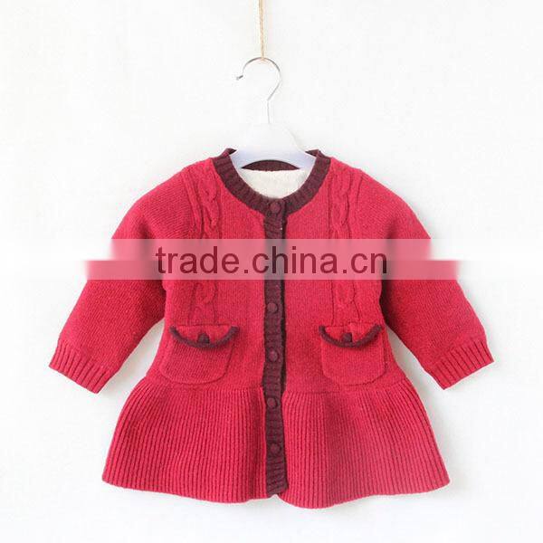 Baby girls woolen knitted dress with fleece lining
