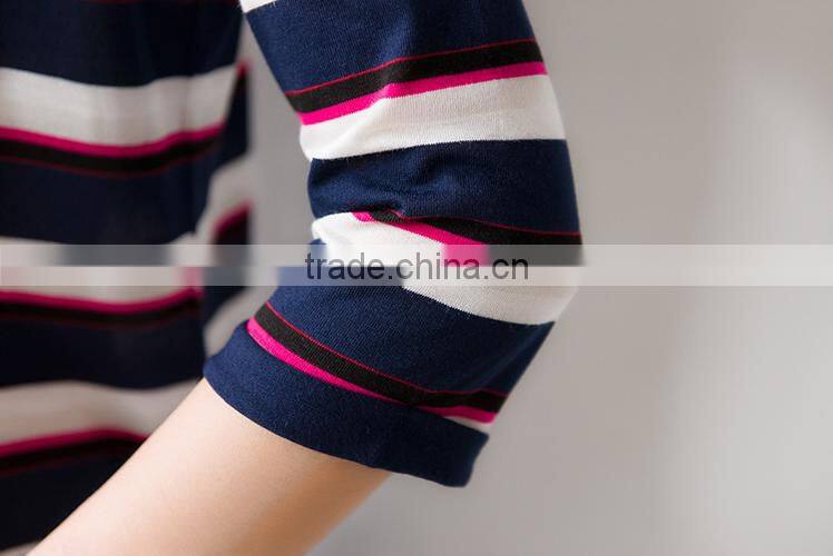 2016 new fashion all match loose half sleeve striped t-shirts for ladies
