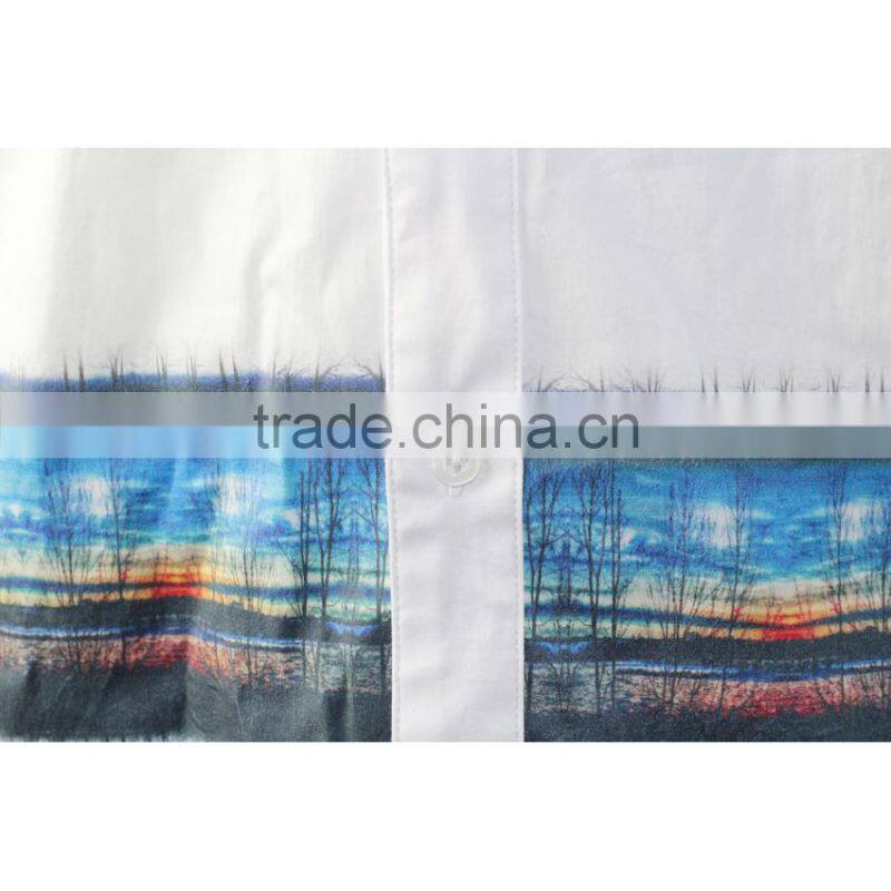 mens white poplin printed casual long sleeve button down shirt