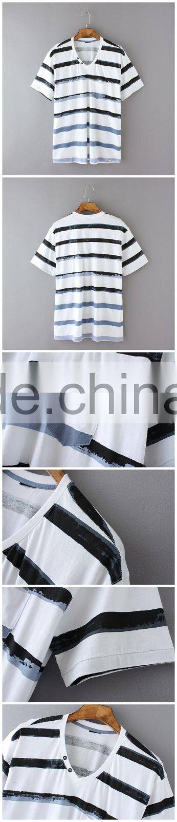 2016 High quality Classical 100% combed cotton short sleeve couple t shirt white blue stripe t shirt