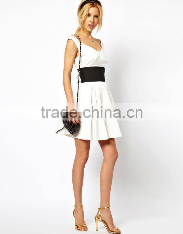 Skater Dress With Off Shoulder And Deep Waistband