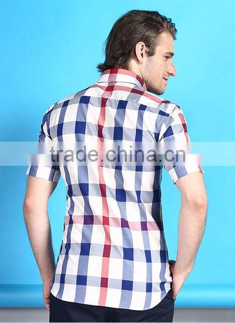 Latest design Egyptian cotton Italian short sleeve plaids plaids casual men shirt
