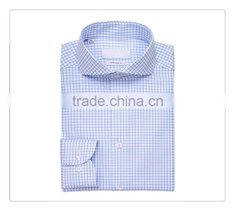 quality light blue small check men office shirts