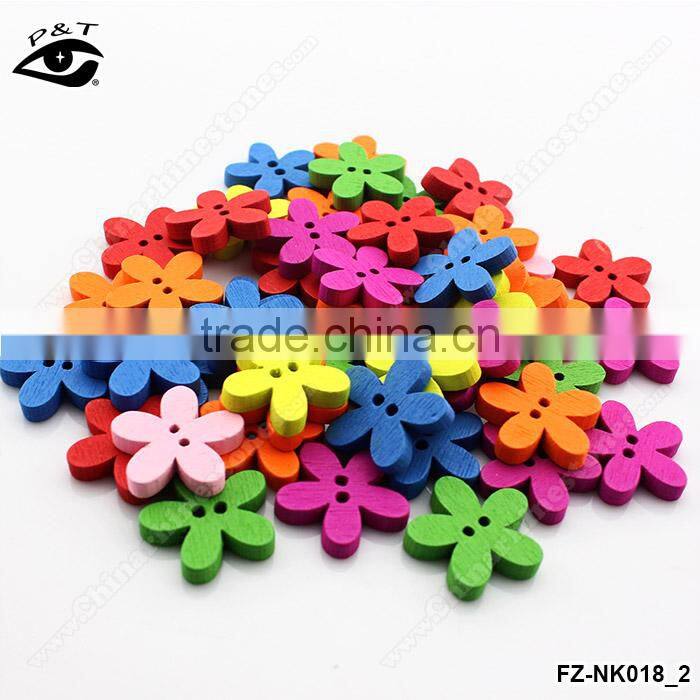 20MM Flower shaped Wood Buttons Colorful Buttons For Clothing Decoration DIY Craft Accessories