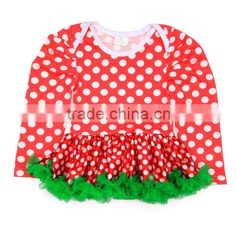 2014new style kids long sleeve dress girls smocking ruffle dress with polka dots for christmas wear wholesale baby clothes