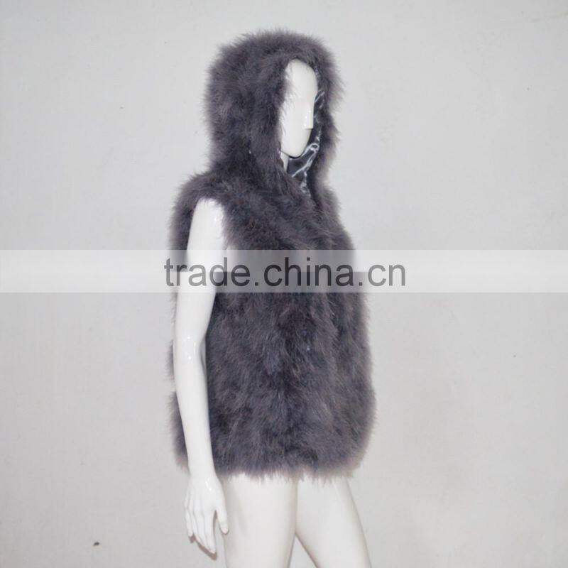 SJ007 Hooded Women Ostrich Feather Vests