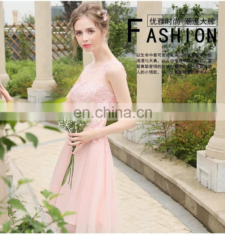 HS1616 Knee Length Evening Party Pink Flower Appliqued Bridal Dress Bridesmaid Gowns