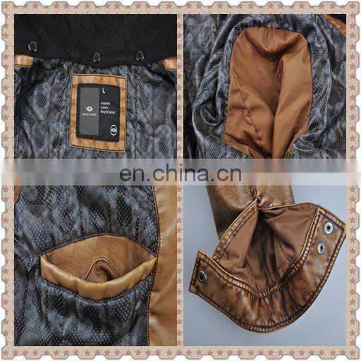2015 last fashion handsome warm mens hooded leather jacket