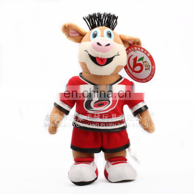 Customized plush animal bull mascot toy for football team