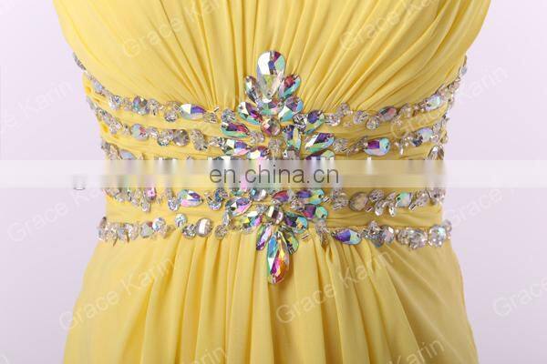 Grace Karin Strapless Sweetheart Long Chiffon Cheap Yellow Prom Dress Patterns CL6002