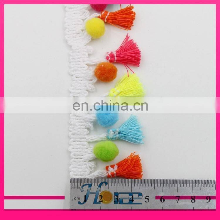 new design pom pom lace trim tassel beaded fringe trimming