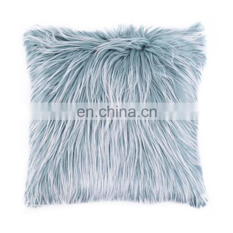 Repreve 100% polyester latest design Luxurious fashion blue Mongolian long hair long fur cushion for home decor