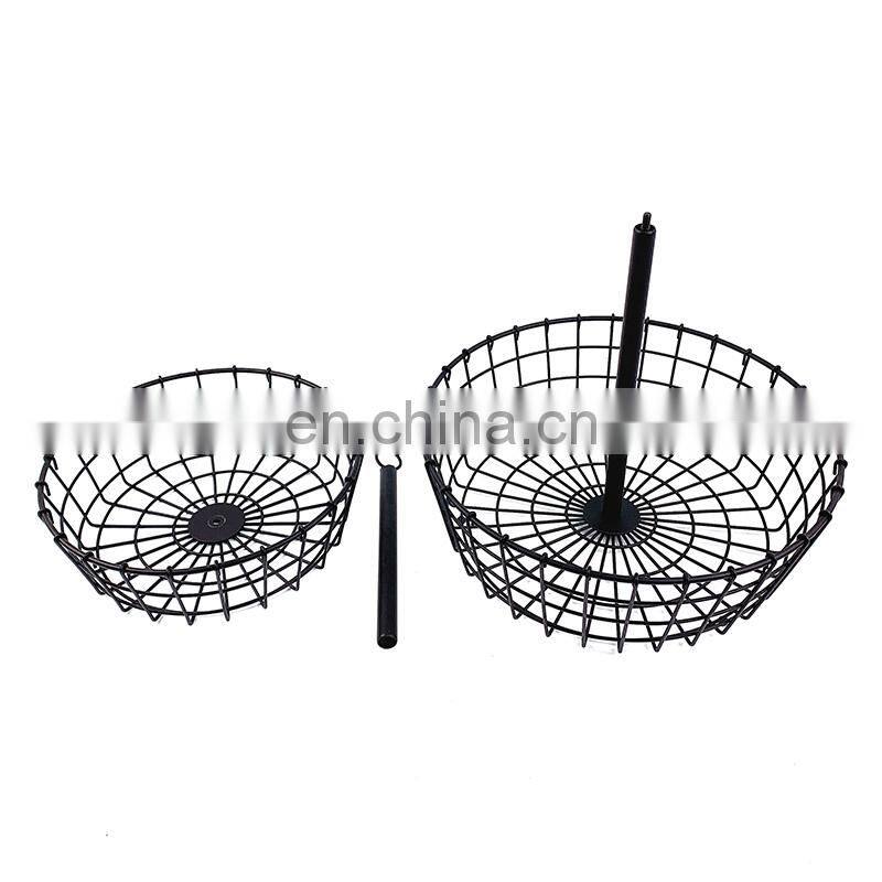 China factory Creative Countertop Kitchen Storage 2 tier Hanging Metal Iron Wire Fruit Bowl Basket