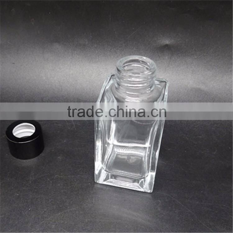 90ml square glass material clear color aroma diffuser bottles with aluminum caps