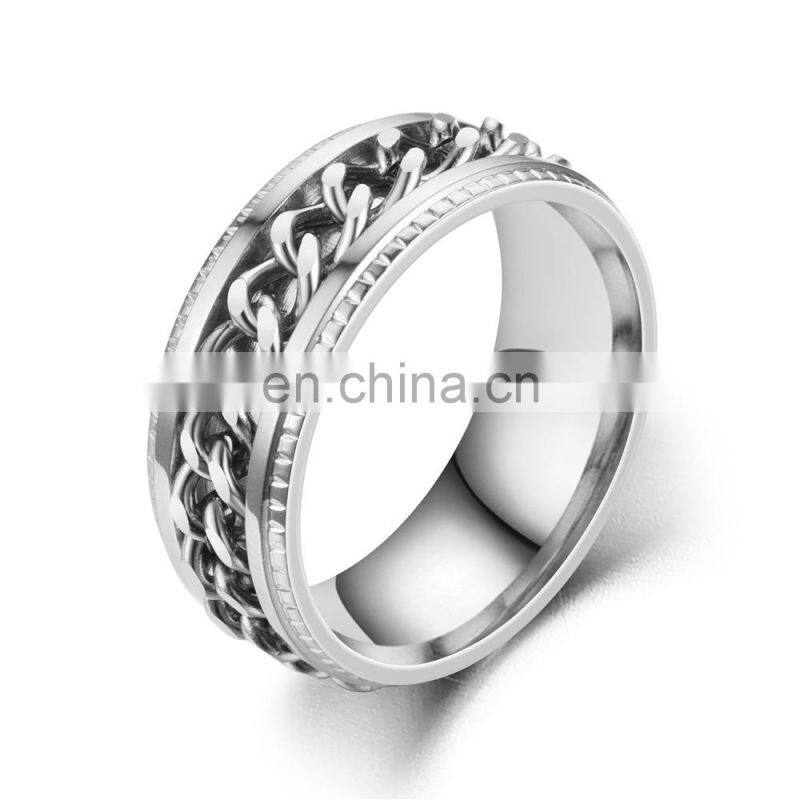 Cool Stainless Steel Rotatable Men Couple Ring High Quality Spinner Chain Rotatable Rings Punk