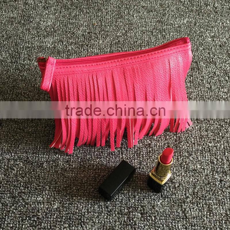 Makeup travel toiletry pure color fringe cosmetic bag tassel tassel bag small girl